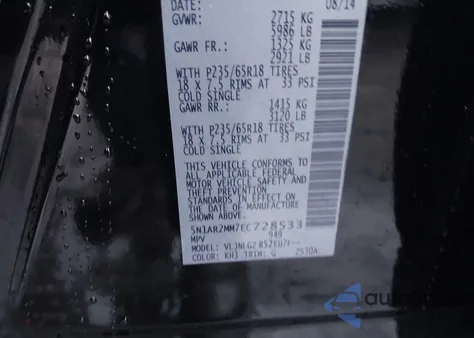 2014 Nissan Pathfinder Sl z USA, uszkodzony, nr VIN 5N1AR2MM7EC728533